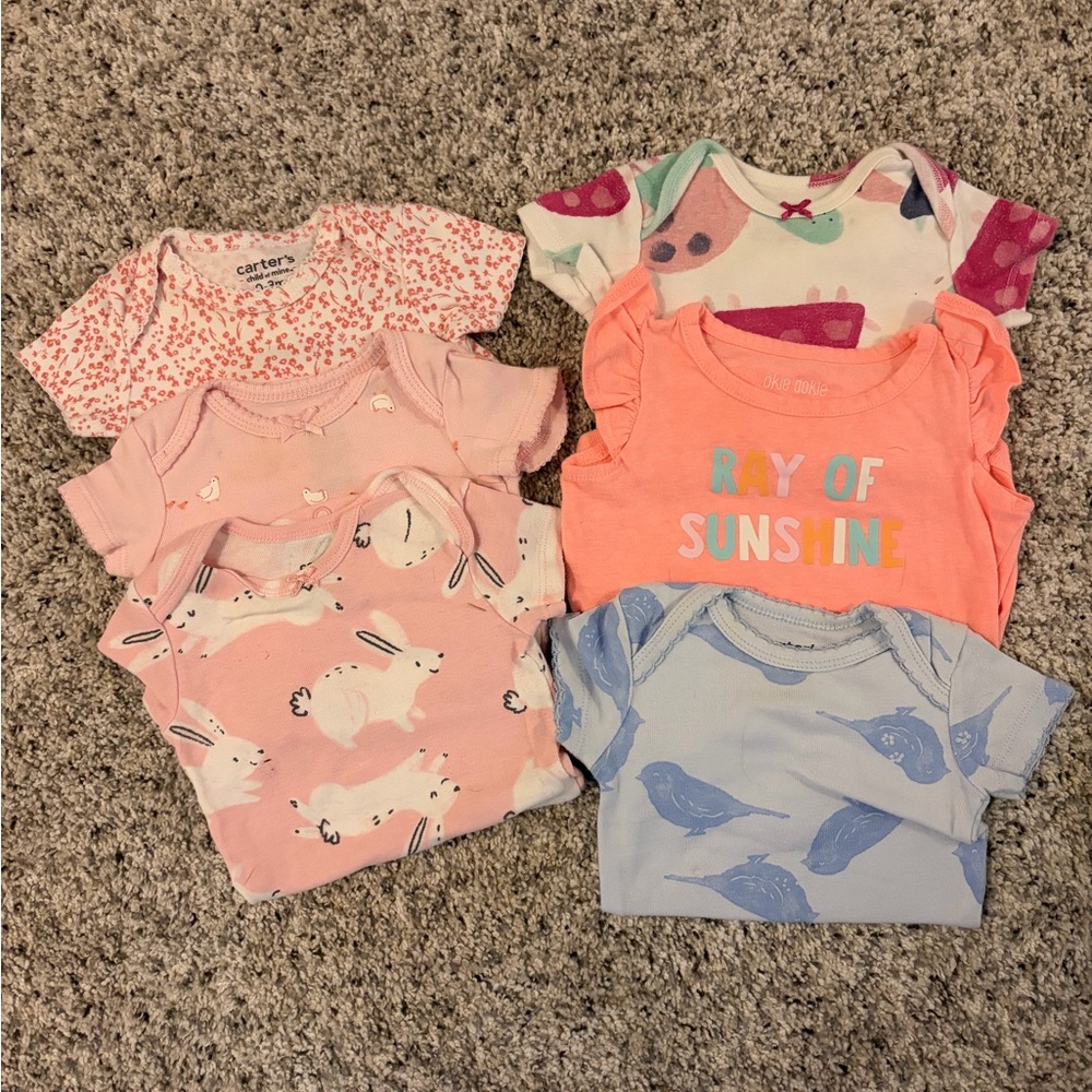 Carter's Baby Onesies Set in Pink, Orange, and Blue
